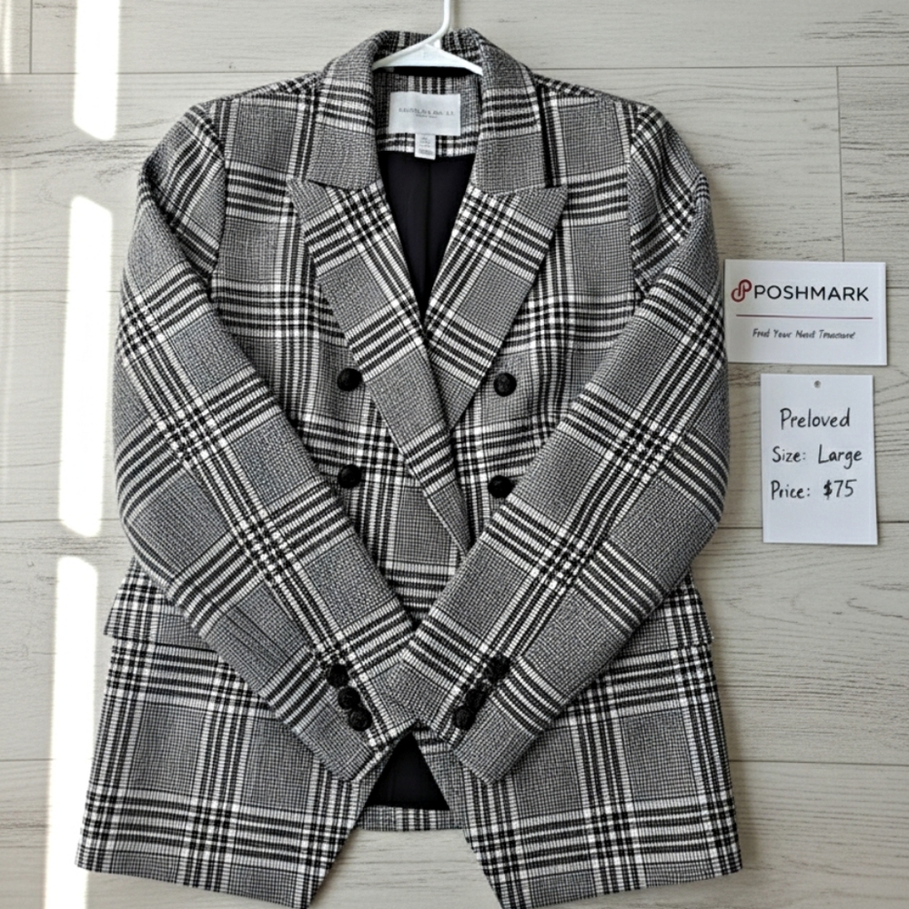 Carolina Belle Black and White Plaid Blazer